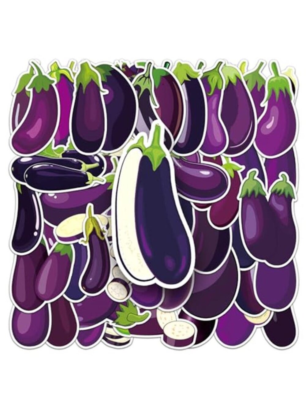 Eggplant Stickers 50 Pcs Cute Funny Waterproof Vegetables Sticker for Water